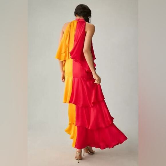 ANTHROPOLOGIE Pinnacle by Shruti Sancheti Mock-Neck Colorblock Ruffle Dress NEW - Picture 4 of 8